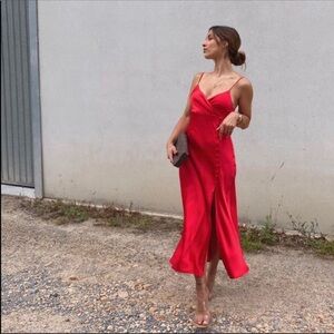 Zara Red Satin Lingerie Style Spaghetti Straps Dress Small Blogger Favourite New